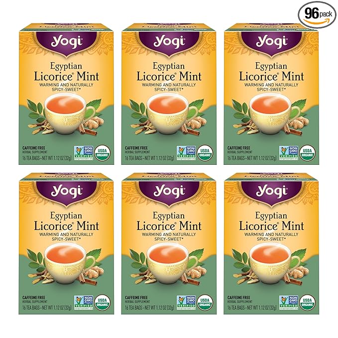 Yogi Tea - Egyptian Licorice Mint Tea (6 Pack) - Warming and Naturally Spicy Sweet - Caffeine Free - 96 Organic Herbal Tea Bags