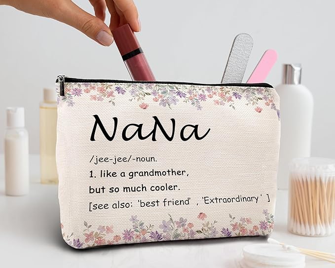 kdqua Nana Floral Makeup Bag, Best Grandma Gifts for Christmas Birthday from Grandkids, Nana Gifts from Granddaughters Grandsons Cosmetic Bags Zipper Pouch Travel Organizer Toiletry Bag