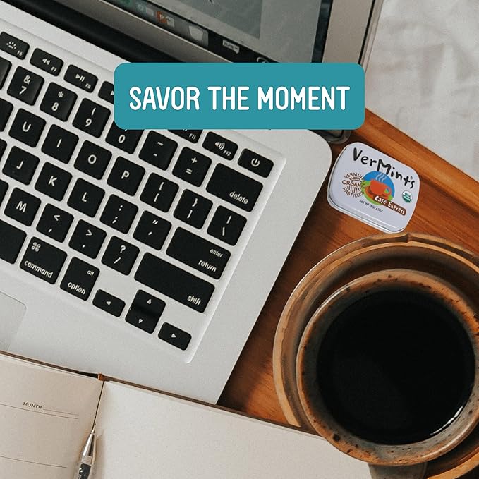 VerMints Organic Breath Mints Café Express - Real Ingredients, Lasting Coffee Flavor - Travel Size Tins - Non-GMO, Nut Free, Gluten Free, Vegan & Kosher Coffee Candy - .63oz/18g (Pack of 12)