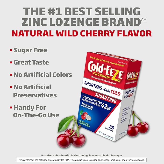 Cold-Eeze Sugar-Free, Natural Wild Cherry Zinc Lozenges, 25 Ct (Pack of 2)