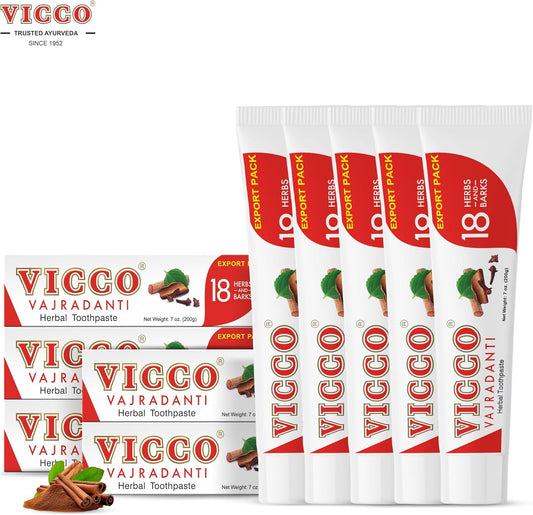 Vicco Vajradanti Ayurvedic Herbal Toothpaste by Vicco – 70 Year Legacy of Ayurveda, with 18 Ayurvedic Herbs & Barks, 100% Natural, Vegan, Fluoride-Free & Cruelty-Free – 3.53 oz (5 Pack)