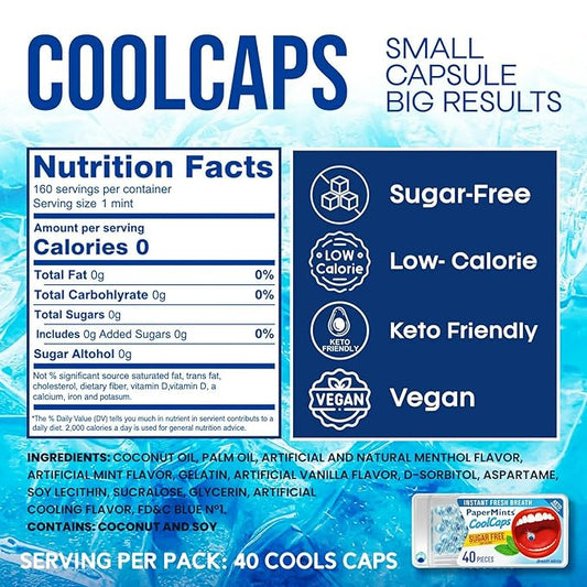 Papermints Coolcaps Sugar-Free Breath Mints 24 x 40-pack. Keto-Friendly Gut Cleanse Breath Freshener Bad Breath Treatment for Dry Mouth & Halitosis. Mouthwash Travel size.