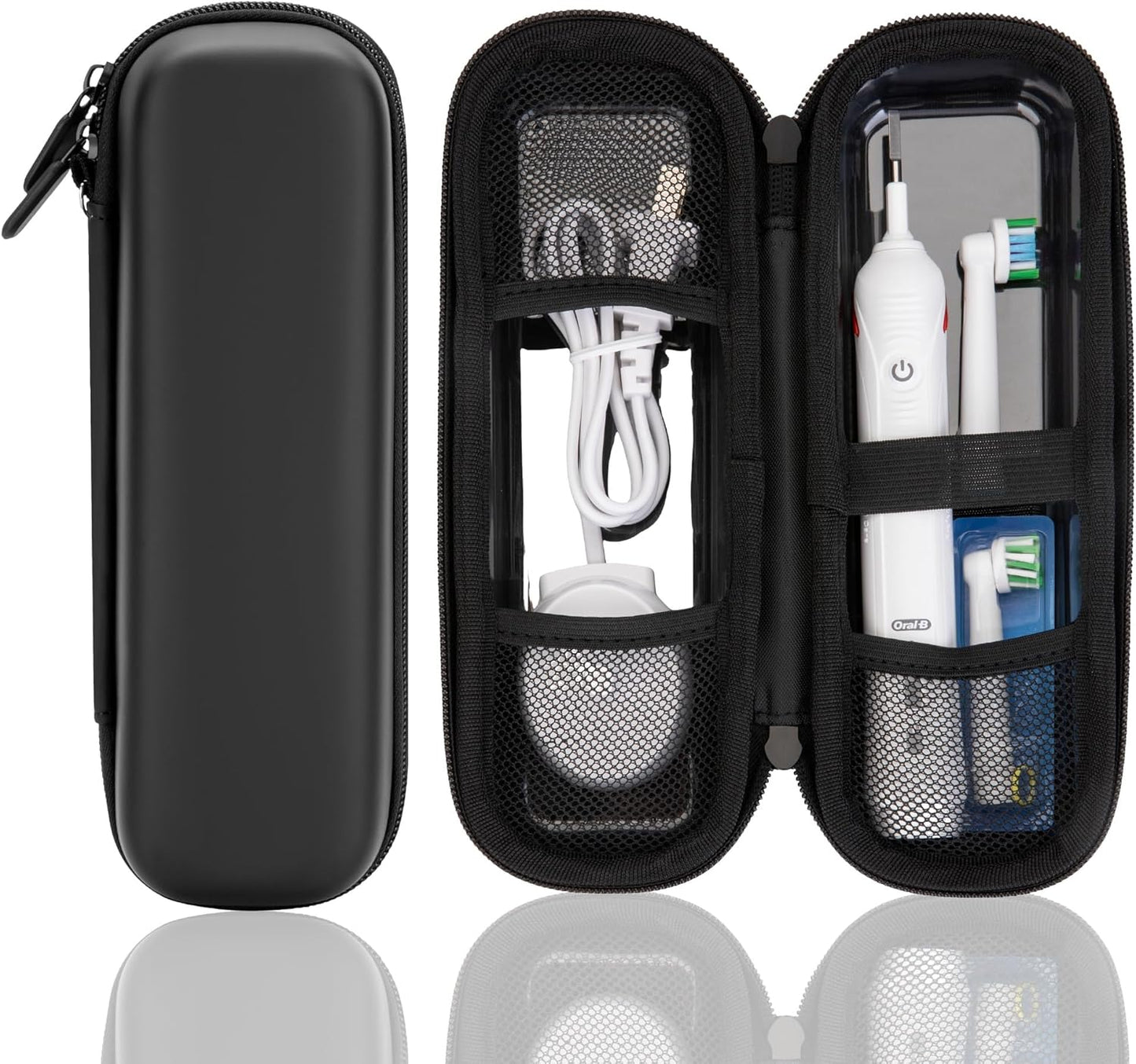Stukcae Toothbrush Travel Case for Oral-B Pro 1000, 2000, 3000, 3500, Hard Shell Portable Carrying Electric Toothbrush Protection Case with Waterproof Grey Lining, Mesh Pocket for Accessories