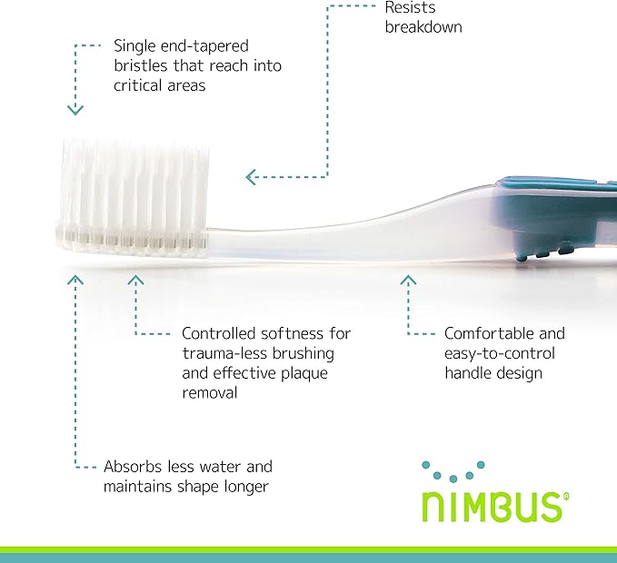 NIMBUS Extra Soft Toothbrushes (Compact Head), Periodontist Design Tapered Bristles for Sensitive Teeth and Receding Gums, Individually Wrapped Plaque Remover Travel Toothbrush (10 Pack, Colors Vary)