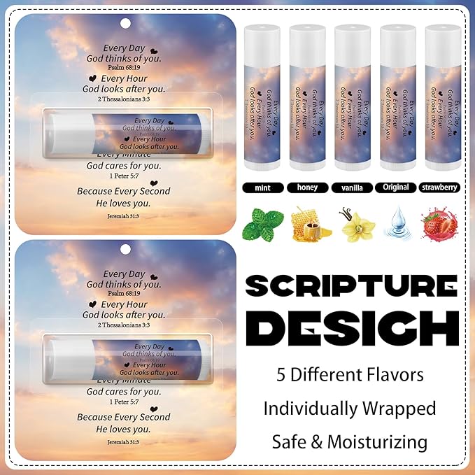 25 Pack Christmas Stylish Gifts Bible Verse Lip Balms 5 Flavor Bulk for Women Men Christian Religious Church Party Favors with Scripture Inspirational Gifts for Coworkers Staff