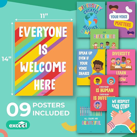 EXCOOL CLUB Diversity Posters For Classroom - Everyone Is Welcome Here Multicultural Decorations, Kindness Quotes Motivational Poster For Elementary Middle School, Inclusion Teacher Must Haves