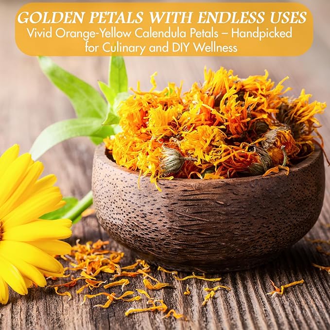 Cure Wid Pure Certified Organic Dried Calendula Flowers | 4 oz Resealable Pack Whole Organic Calendula Flowers for Skincare,DIY Remedies & Herbal Tea | Vibrant Color & Aromatic Dried Marigold Flower