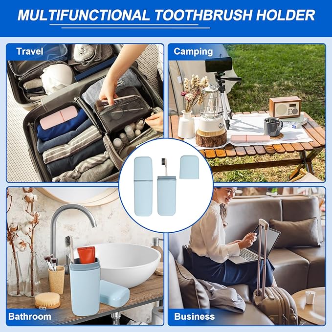 uxcell Travel Toothbrush Case, 7.9x2.7x1.4 Portable Travel Toothbrush Holder with Flat, Plastic Toothpaste Container for Bathroom, Gym, Business Trip, Camping, Sky Blue