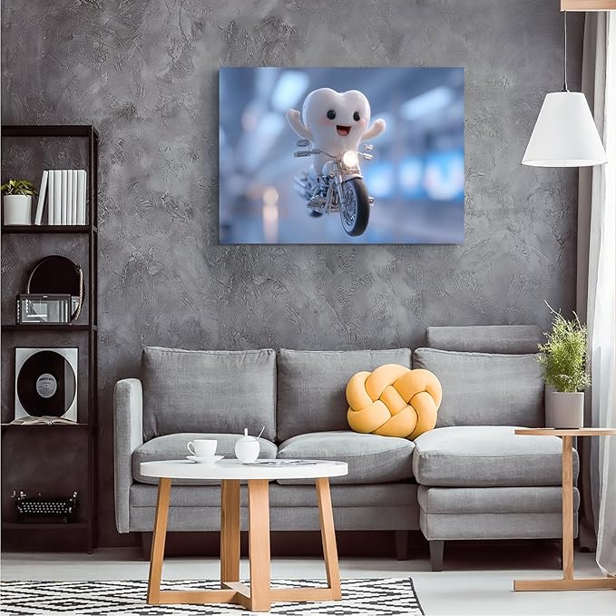 SchindlerBang Medical Decor Dentistry,Fun Tooth Motorcycle Art,Vibrant Wall Print for Dental Offices,Kids' Rooms,or Gifts,Cheerful Style,12x16inch Ready to Hang