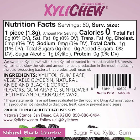 Xylichew 100% Xylitol Chewing Gum - Non GMO, Non Aspartame, Gluten Free, and Sugar Free Gum - Natural Oral Care, Relieves Bad Breath and Dry Mouth - Licorice, 240 Count