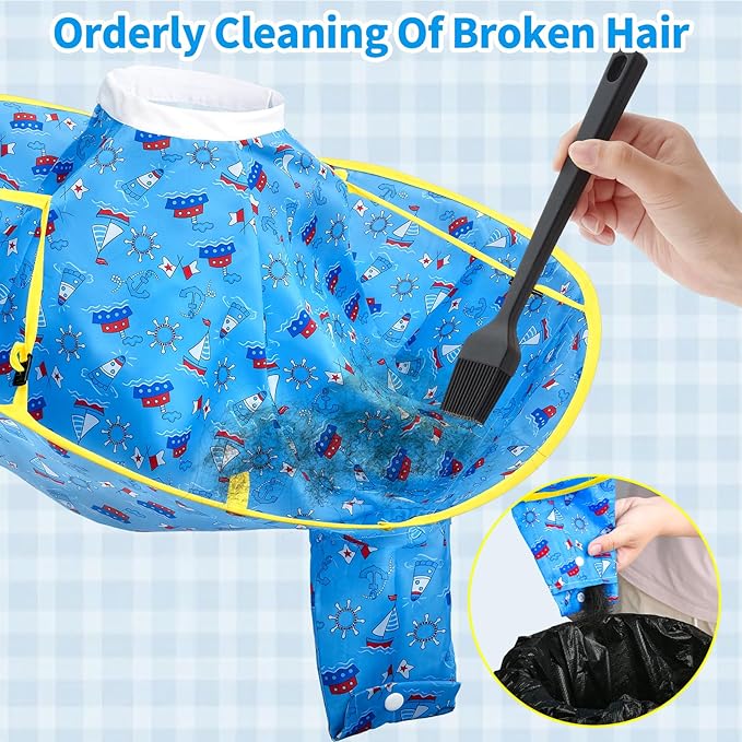 Hair Cutting Cape, Reusable Waterproof Kids Hair Cut Cape Umbrella with Hair Storage Pocket for Kids Toddler, No Crying, Salon Level Hairdressing Experience