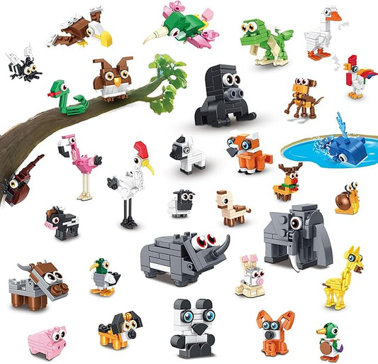 32 Packs Party Favors Building Block Sets for Kids,Mini Animal Building Toys for Classroom Prizes,Goodie Bag Stocking Stuffers,Valentines Day Christmas Birthday Gifts for Girls Boys Age 8-12
