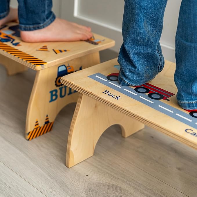 Step Stool for Toddlers- Personalized Wood Kids Step Stool with Name for Kitchen Sink, Bathroom, Potty Training, Toilet, Kitchen Sink- Sturdy and Safe- Made in USA by BloomOwl (Transportation)
