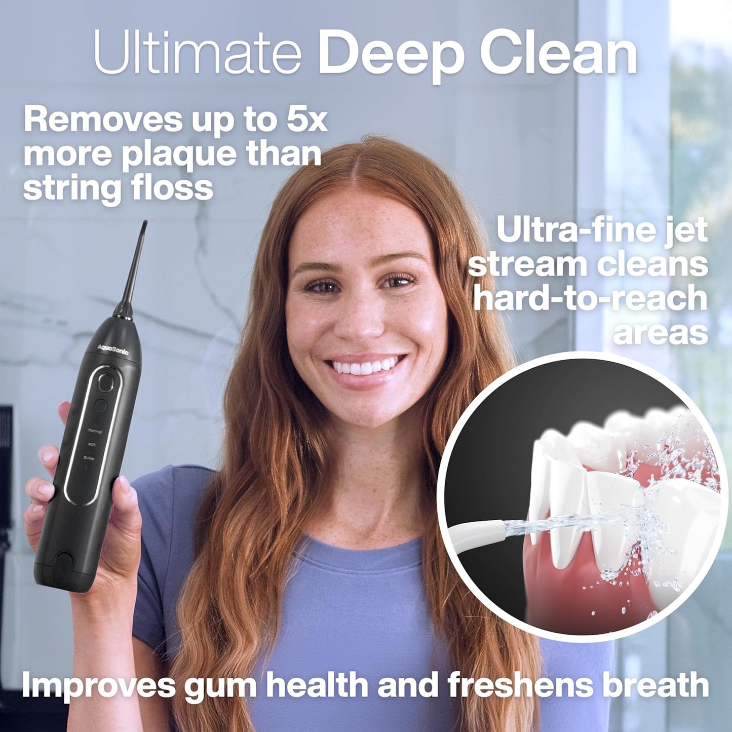 AquaSonic Icon Water Flosser for Teeth – Cordless Rechargeable Oral Irrigator – Waterproof, Portable Dental Cleaning with Jet Tip – Braces Home Travel - Onyx