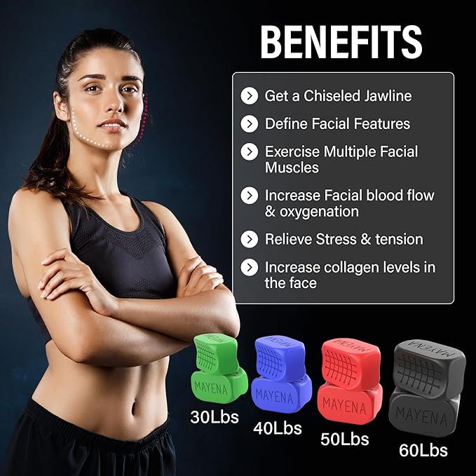 Jaw Exerciser for Men & Women | 4 Resistance Levels Silicone Jawline Shaper Set | Core Strength Upgraded Model | Powerful Jaw Trainer for Multiple Strength Levels | Slims & Tones the Face