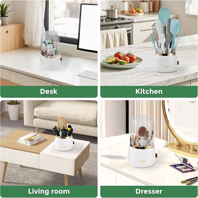 Toothbrush Holders for Bathrooms, Rotating 7 Slots Toothbrush Holder with Cover, Kids Electric Toothbrush and Toothpaste Holders for Caddy for Bathroom Vanity, Sink, Countertop, White