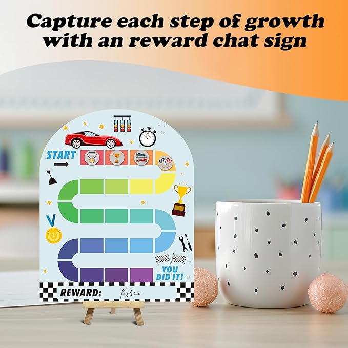 Race Theme Wooden Reward Chart, Behavior Reward Charts, Incentive Responsibility Chart for Boys Kids Toddlers Chore Homework Good Habits Assignments Attendance, 05