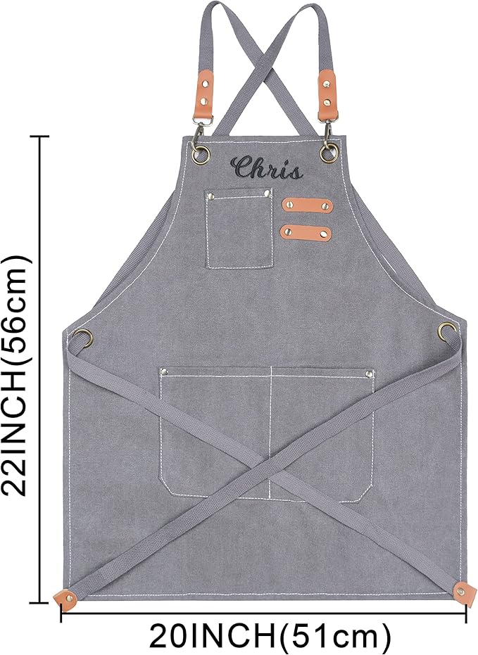 MT WORLD Kids Canvas Apron Personalized Toddler Apron for Boys Adjustable Denim Aprons for Cooking Baking Gardening Painting