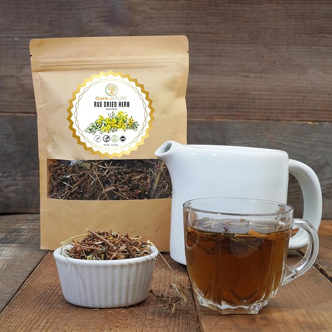 Cure wid Pure Dried Rue Herb - Ruda Planta Natural In Eco-Friendly Resealable Pouch - Rich Taste & Aromatic Dried Rue Plant Herbal Tea 2 oz/56 g