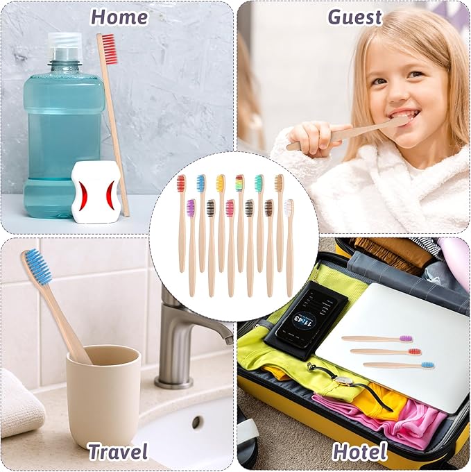 120 Pcs Bamboo Toothbrushes, Natural Soft Bristle Toothbrush Individually Wrapped Travel Tooth Brush 12 Color Vegan Organic Toothbrushes for Adults Travel