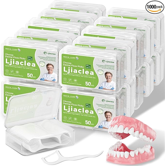 Floss Picks 1000 Count Dental Floss Sticks Gen 5 Bulk Tooth Picks Flossers with Travel Case Toothpicks for Family Restaurant Adults Teeth Cleaning