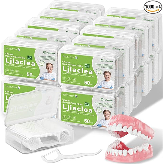 Floss Picks 1000 Count Dental Floss Sticks Gen 5 Bulk Tooth Picks Flossers with Travel Case Toothpicks for Family Restaurant Adults Teeth Cleaning