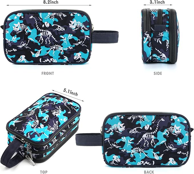 Kids Toiletry Bag for Boys, Travel Toiletry Bag for Little Young Boys Waterproof Hanging Wash Bag Toddler Traveling Toiletries, Dinosaur Black