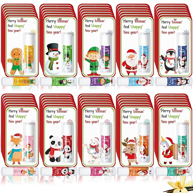 120 Pack Christmas Lip Balms Bulk Christmas Party Gifts Favors Stocking Stuffers Holiday Lip Balms Employee Staff Team Appreciation Gifts Thank You for Teacher Coworkers (Cute)