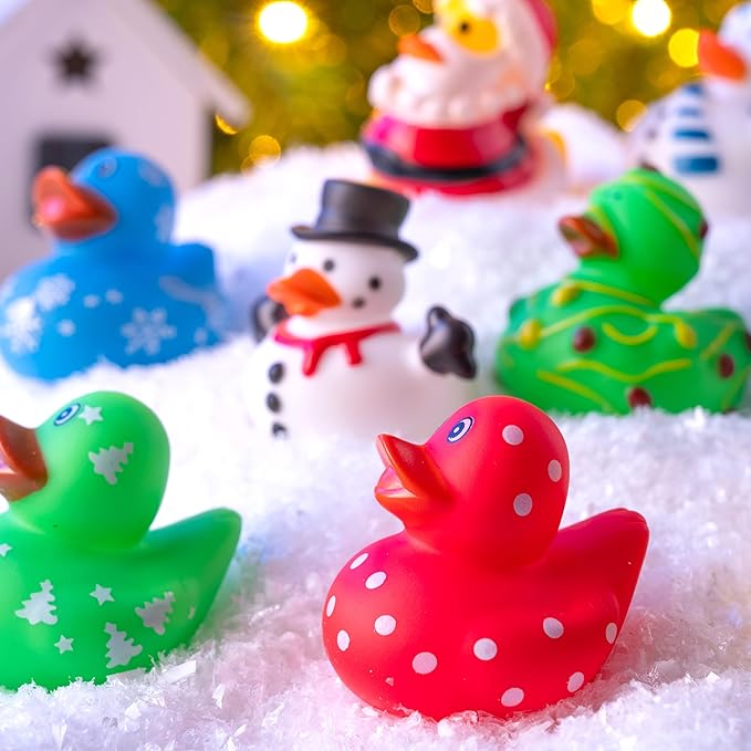 JOYIN 24 PCS Christmas Ducks Baby Bathtub Toys, Assorted Xmas Rubber Duckies for Kids Gifts, Ducky Toddler Bath Toys Rubber Duck Bulk for Stocking Stuffers Party Favor Baby Shower Pool Toys