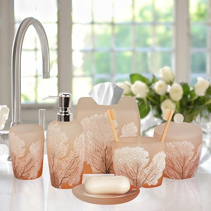 6-Piece Bathroom Accessories Set – Soap Dispenser, Toothbrush Holder, Tumbler, Soap Dish, Cotton Swab Jar & Toilet Brush – Modern Bathroom Decor Set (Carruthers)