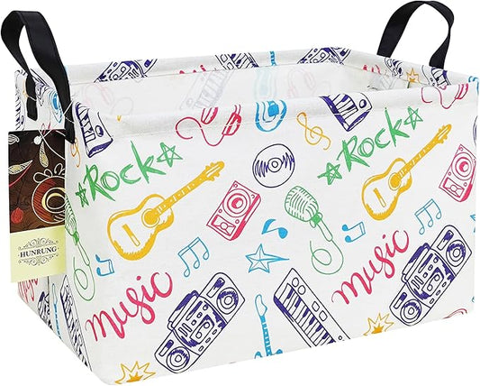 HUNRUNG Rectangle Storage Basket Cute Canvas Organizer Bin for Pet/Children Toys, Books, Clothes Perfect for Rooms/Playroom(REC-Musical instrument)