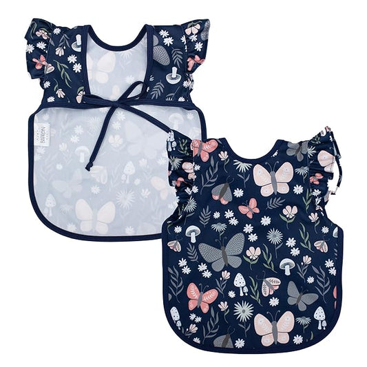 BapronBaby Flutter Butterfly Garden Bapron - No Neck Tie Safer Bib for Baby & Toddler - Soft Waterproof Stain Resistant - Machine Washable - Sz Preschool 3-5yrs