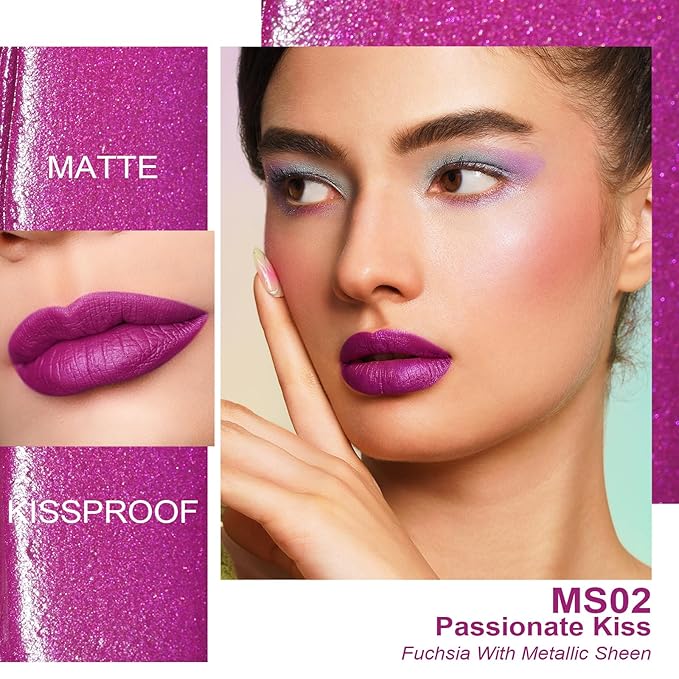 Oulac Matte Liquid Purple Lipstick for Women, Fuchsia Long lasting Lip Stain, Waterproof Highly Pigmented Creamy Formula Lipstick with Vitamin E, Vegan & Cruelty-Free, 4.5ml (MS02)
