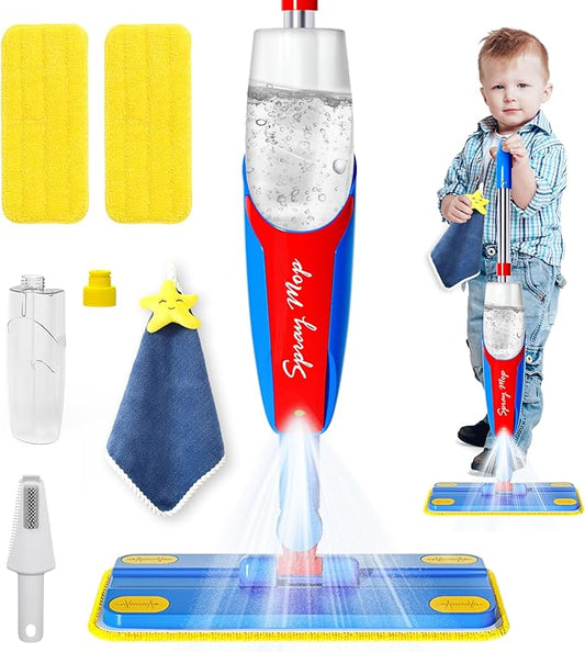 Kids Mop Cleaning Toy Set, Mini Size Mop for Kids, Toddlers Small Spray Mop Really Works, Montessori Toys Educational and Pretend Play Toy Gift for Toddlers Boys Girls