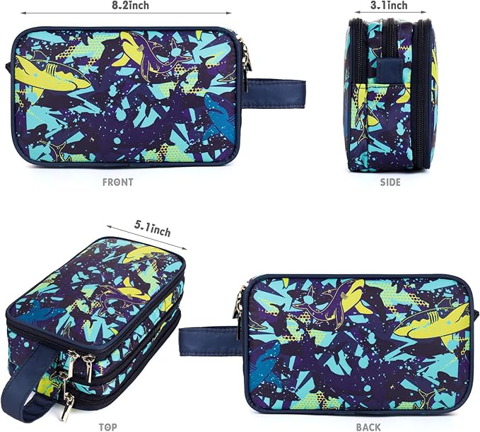 Shark Kids Toiletry Bag for Boys, Travel Toiletry Bag for Little Young Boys Waterproof Hanging Wash Bag Toddler Traveling Toiletries, Navy