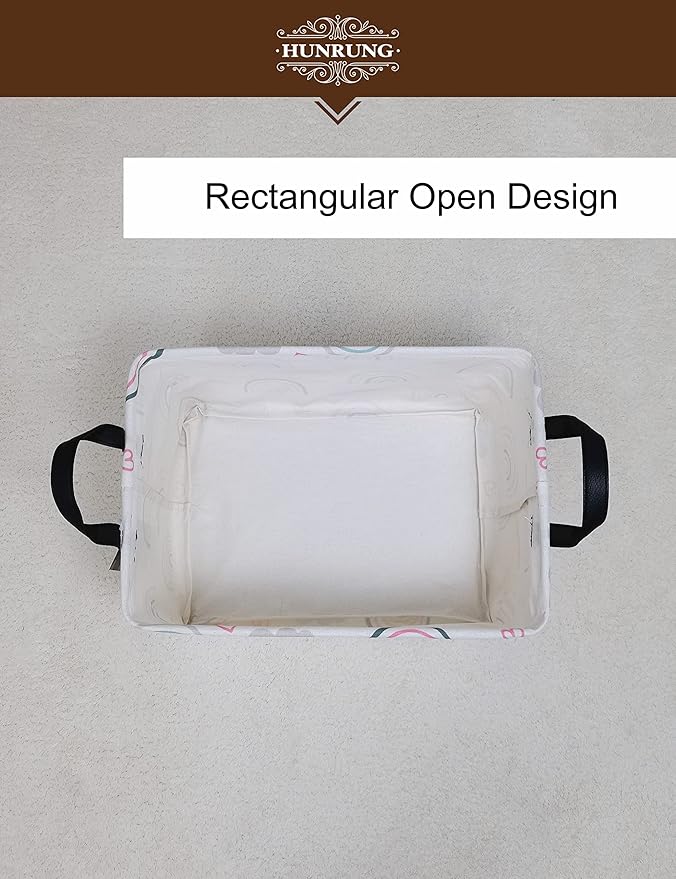 HUNRUNG Rectangle Storage Basket Cute Canvas Organizer Bin for Pet/Children Toys, Books, Clothes Perfect for Rooms/Playroom(Rec-Rainbow)