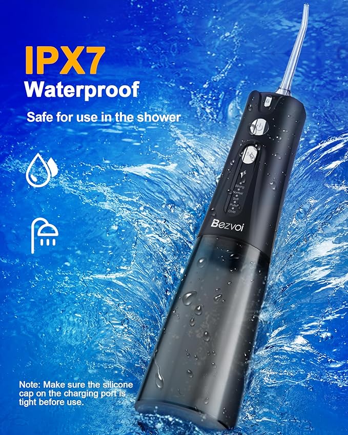 Water Flosser Teeth Pick: 5 Modes Cordless Water Dental Floss 300ML Portable Rechargeable IPX7 Waterproof Electric Water Flossing Cleaning Picks with 6 Jet Tips Oral Irrigator Cleaner, Black
