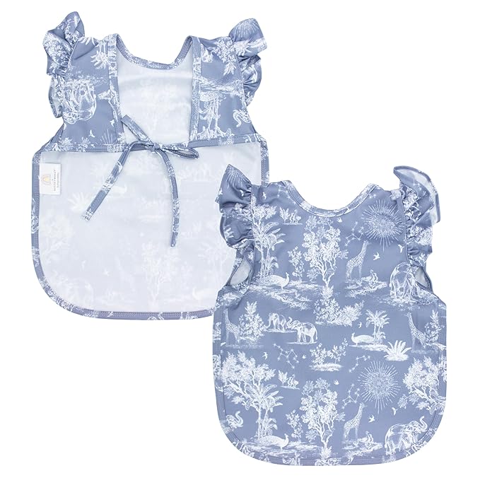 BapronBaby Flutter Savanna Blue Bapron - No Neck Tie Safer Bib for Baby & Toddler - Soft Waterproof Stain Resistant - Machine Washable - Sz Preschool 3-5yrs