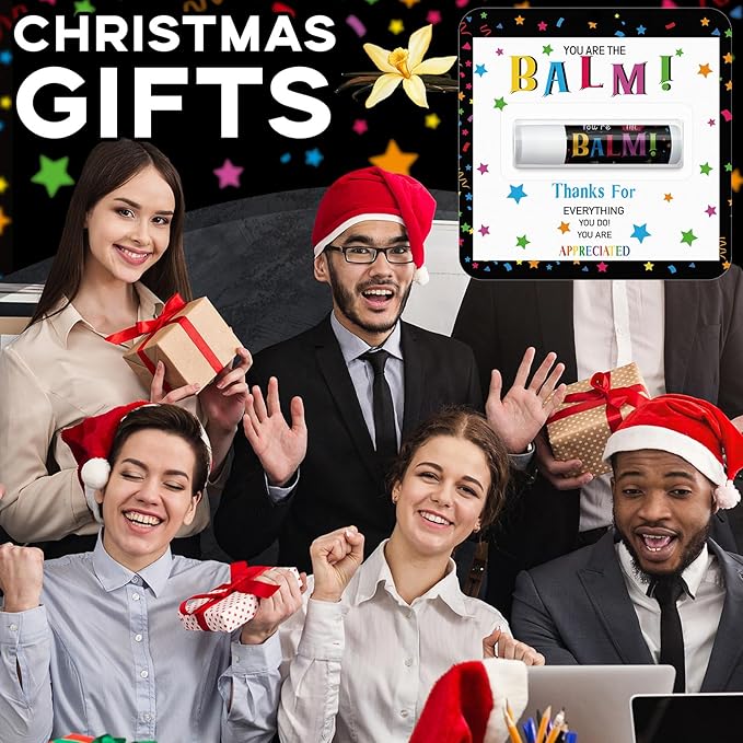 2 Pack Christmas Employee Appreciation Gifts Bulk Lip Balms Teacher Staff Team Xmas Thank You Gift You're the Balm Thanksgiving Party Favors Christmas Stocking Stuffers for Women Men Volunteer