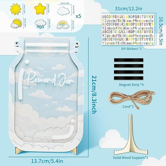 Personalized Magnetic Reward Jars for Kids,Sky Jar with Colorful Letter Stickers,Incentive Good Behavior Responsibility Chart,Reward Jar Classroom,Positive Behavior Chart for Classroom (30Pcs)