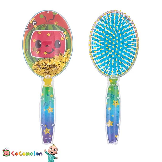 CoComelon Hair Brush with Magical Sparkling Stars Confetti HairBrush, Green - Kids Hair Brush Ages 3+