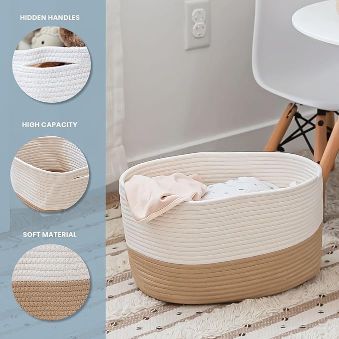 OrganiHaus Set of 3 Woven Storage Baskets for Shelves, Decorative Organizer Bins for Closet & Bathroom, Multipurpose Home Organization Baskets, Toy Storage Basket - Honey/Off-White, 15x9x10 inches