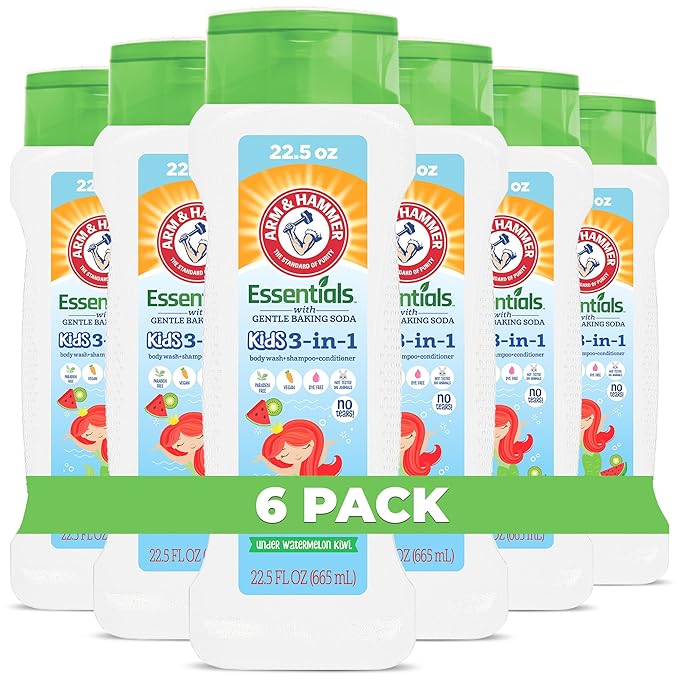 Arm & Hammer 6 Pack Essentials Kids Body Wash - 3-in-1 Watermelon Kiwi 22.5oz - Non Toxic Kids Shampoo and Body Wash And Conditioner