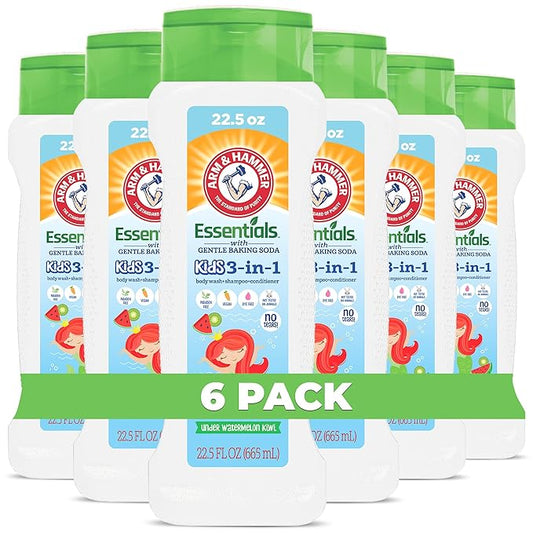 Arm & Hammer 6 Pack Essentials Kids Body Wash - 3-in-1 Watermelon Kiwi 22.5oz - Non Toxic Kids Shampoo and Body Wash And Conditioner