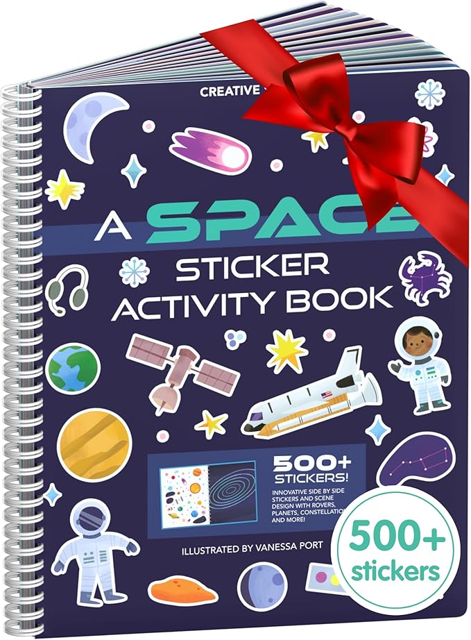 CUPKIN Outer Space Sticker Book for Kids 2-4, 500+ Kids Stickers 12 Coloring Pages, 12 Side by Side Scenes, Fun Toddler Travel Activity Coloring and Sticker Books for Ages 4-8 + 8-10