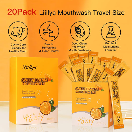 Mouthwash Travel Size, Individual Mini Mouthwash Alcohol Free, Orange Mint for Fresh Breath, Oral Care, Teeth & Gum Health, TSA Compliant, Portable Packets to Go, 0.41 Fl Oz x 20 Packs