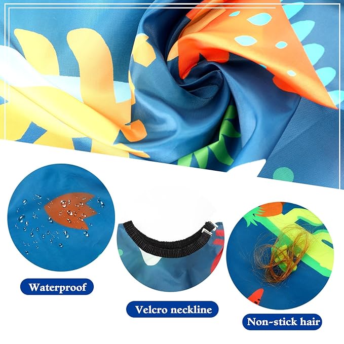 FEBSNOW Kids Hair Cutting Cape,Professional Kids Barber Cape and Neck Duster Brush Cartoon Hairdresser Apron with Adjustable Closure for Children Salon Barber Supplies for Kids & Adults 55x39 Inches