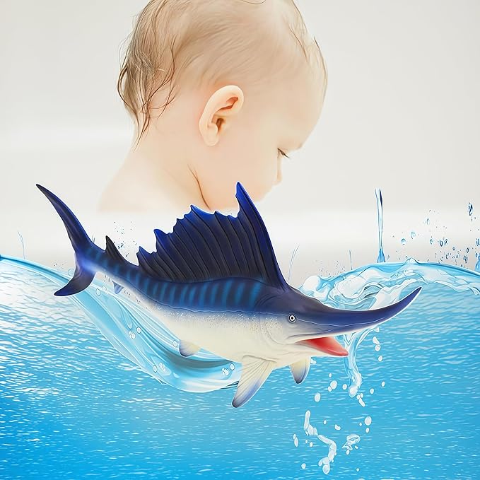 Gemini&Genius Sea Animal Sailfish Action Figure Soft Rubber 17” Swimming Pool Bathtub Toys, Realistic Ocean Animals Swordfish Educational and Role Play Toys for Kids and Collectors (Blue Sailfish)