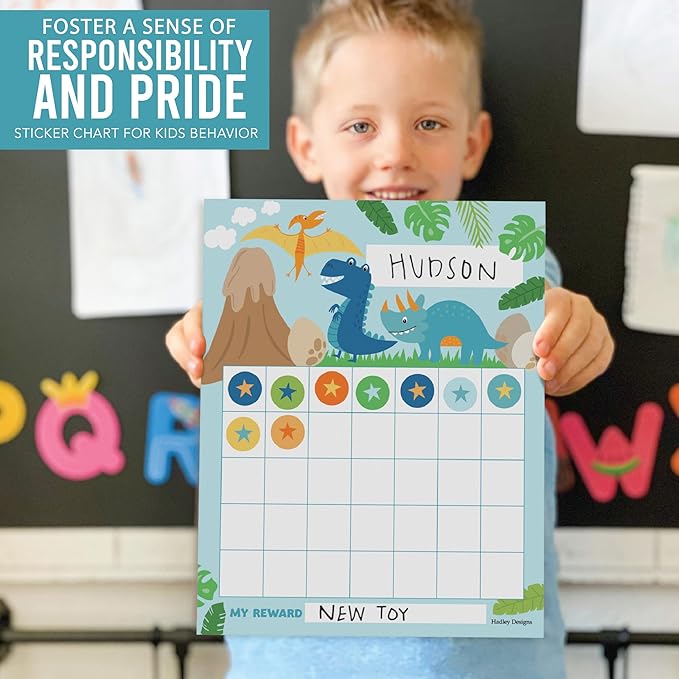 Sticker Chart for Kids Behavior at Home & Classroom - 25 Reward Chart for Kids Incentives, Gold Star Sticker Sheets, Dinosaur Incentive Charts for Classroom Must Haves