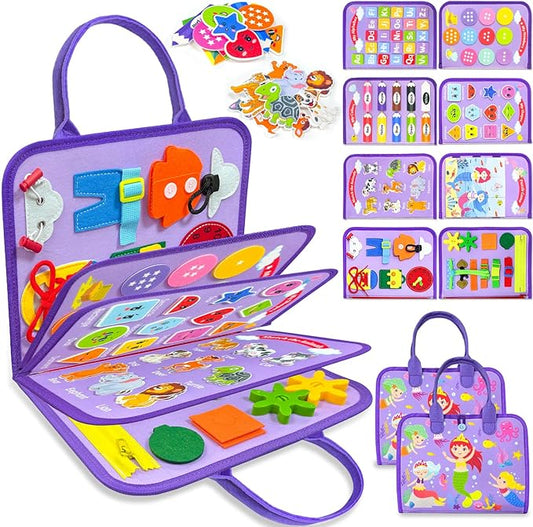 Busy Board Montessori Toys for Toddler Boy Girl Birthday Gifts, Busy Book Sensory Learning Toys for Toddlers, Educational Activities Airplane Car Travel Toy for Toddlers